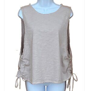 NWT SHEIN Womens L Loose Muscle Tank Rushed Side Tie Raw Hem Festival Boho Tan